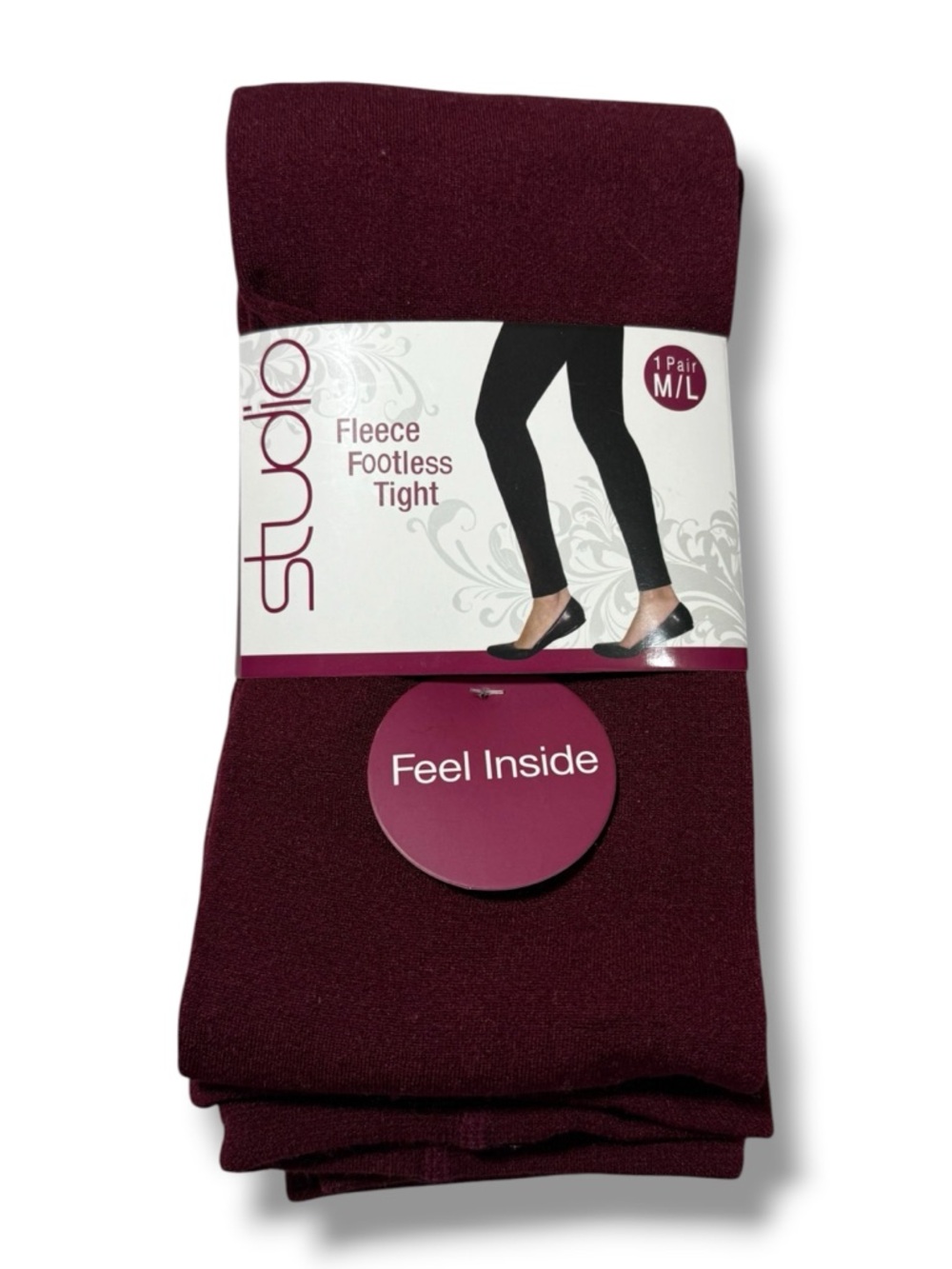 Studio Women’s Fleece Footless Tights Burgundy Size M/L
